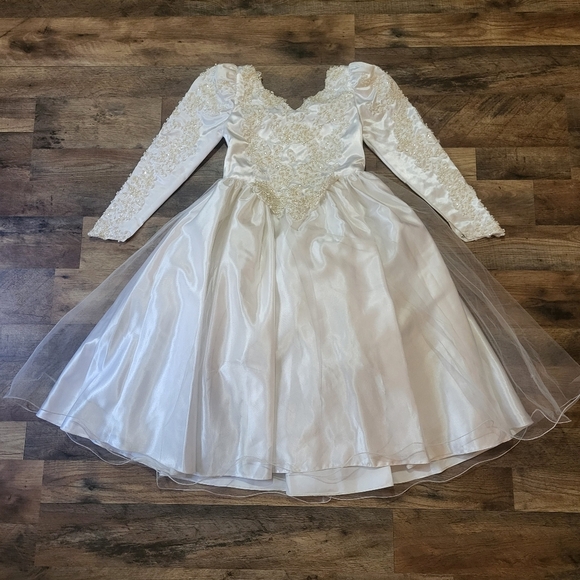 Vintage Forever Yours Longsleeve Embroidere Tulle Flower Girl Dress Size Kids 10 - Picture 1 of 11